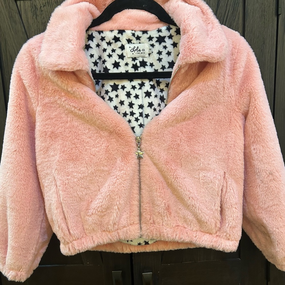 Lola + The Boys Rainbow Faux Fur Coat with Star Lining